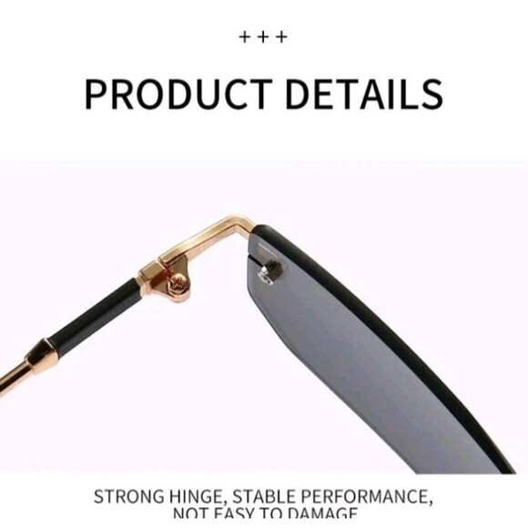 Rimless Sunglasses glasses Blue Tint Lens Gold Frame - Picture 7 of 9